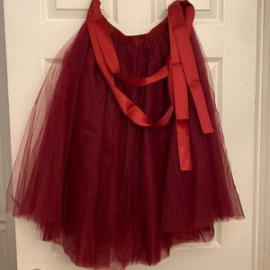 Burgundy/dark red tulle skirt with ribbon belt